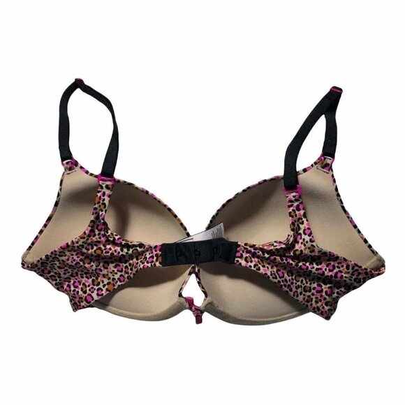 #3465-3 VICTORIA'S SECRET SIZE 32D PUSH UP BRA LEOPARD PRINT BROWN PINK BLACK - Picture 2 of 6